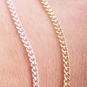 2mm x 2mm Curb Chain By Foot in Silver, Gold Filled, Great for Permanent Jewelry, Permanent Bracelet, Anklet, Statement Chain, Bulk Curb