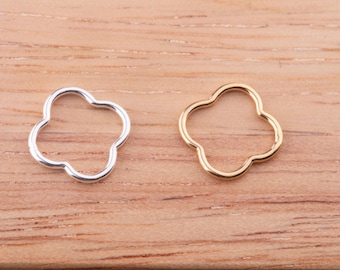Sterling Silver Clover Connector, Gold Filled Clover Wire Link, 10mm, For Permanent Jewelry, Necklace Charm, Clover Link Connector