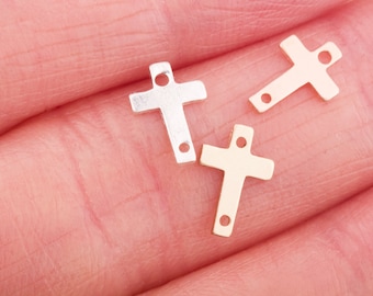 10 pieces - 9mm x 6mm 24 Gauge Tiny Cross Stamping Connector, Permanent Jewelry Findings, Cross Connector, Religious Cross Bracelet Link