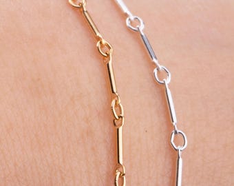 Cadena de eslabones de barra por pie en plata de ley y chapada en oro, para brazalete, joyería permanente, pulsera de dijes para dije, cadena permanente