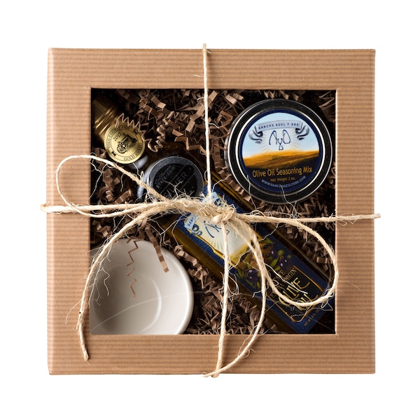 Olive Oil Gourmet Gift Set - Estate EVOO, Dipping Spices, and White Dipping Dish (GFTPK1A)