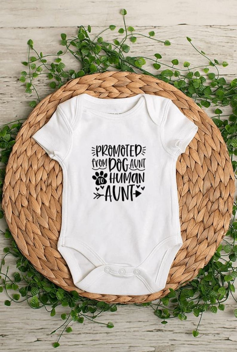 Birth Announcement Pregnancy Announcement Promoted From Dog Aunt to Human Aunt Baby Bodysuit Infant Bodysuit