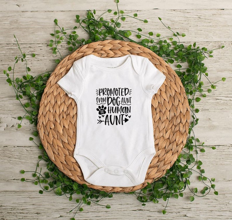 Birth Announcement Pregnancy Announcement Promoted From Dog Aunt to Human Aunt Baby Bodysuit Infant Bodysuit
