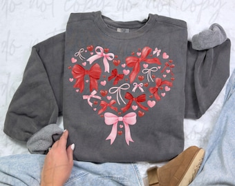 Pink Valentine Heart Bow PNG: Coquette Sublimation Image (Digital Download)