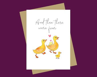 New baby card, baby card, family of 4 new baby, unisex new baby card, card for 2nd born, then ther were four, Baby card.