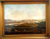 Rare antique 1860s oil painting Scottish historical folk landscape scene cows village people Thurso near Oldfield