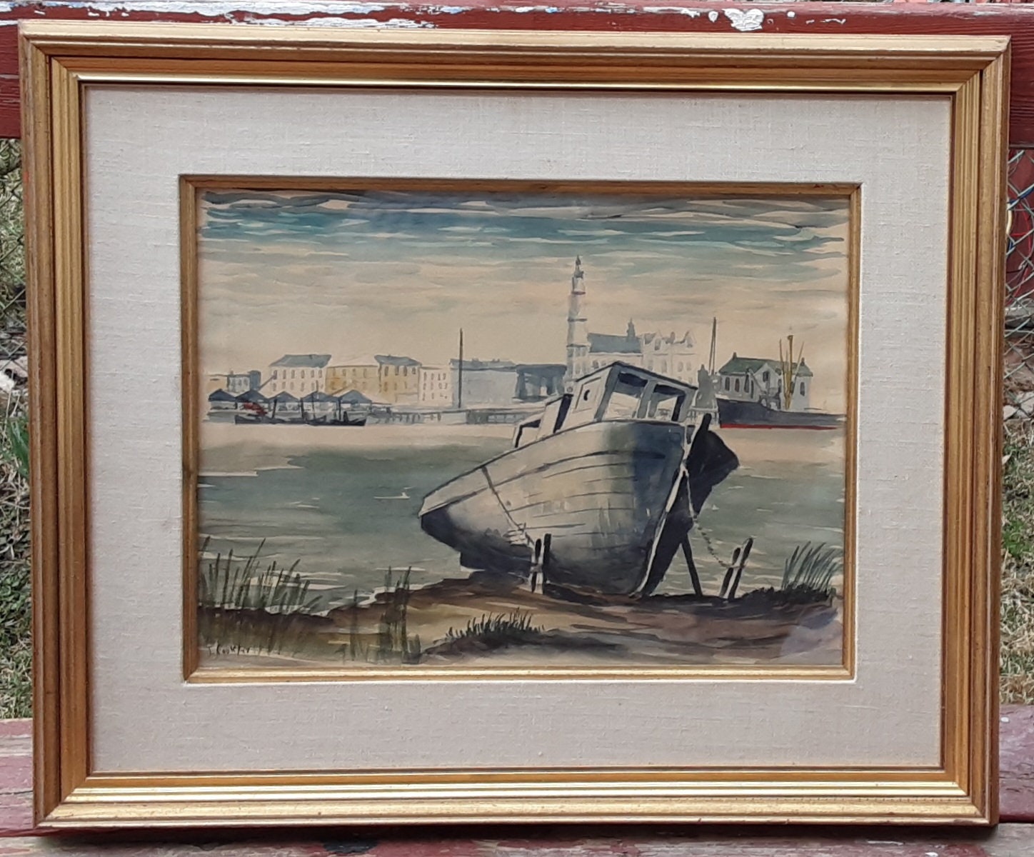 Rare stunning mid century mcm watercolor well listed Canadian artist Halifax Nova Scotia east coast marine boat nautical framed Watch Video