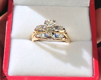 Difícil de encontrar, raro hallazgo, estilo Art Déco de la década de 1940, eduardiano de 14 quilates, conjunto nupcial de boda a juego, anillo de compromiso de diamantes para mujer VER VIDEO