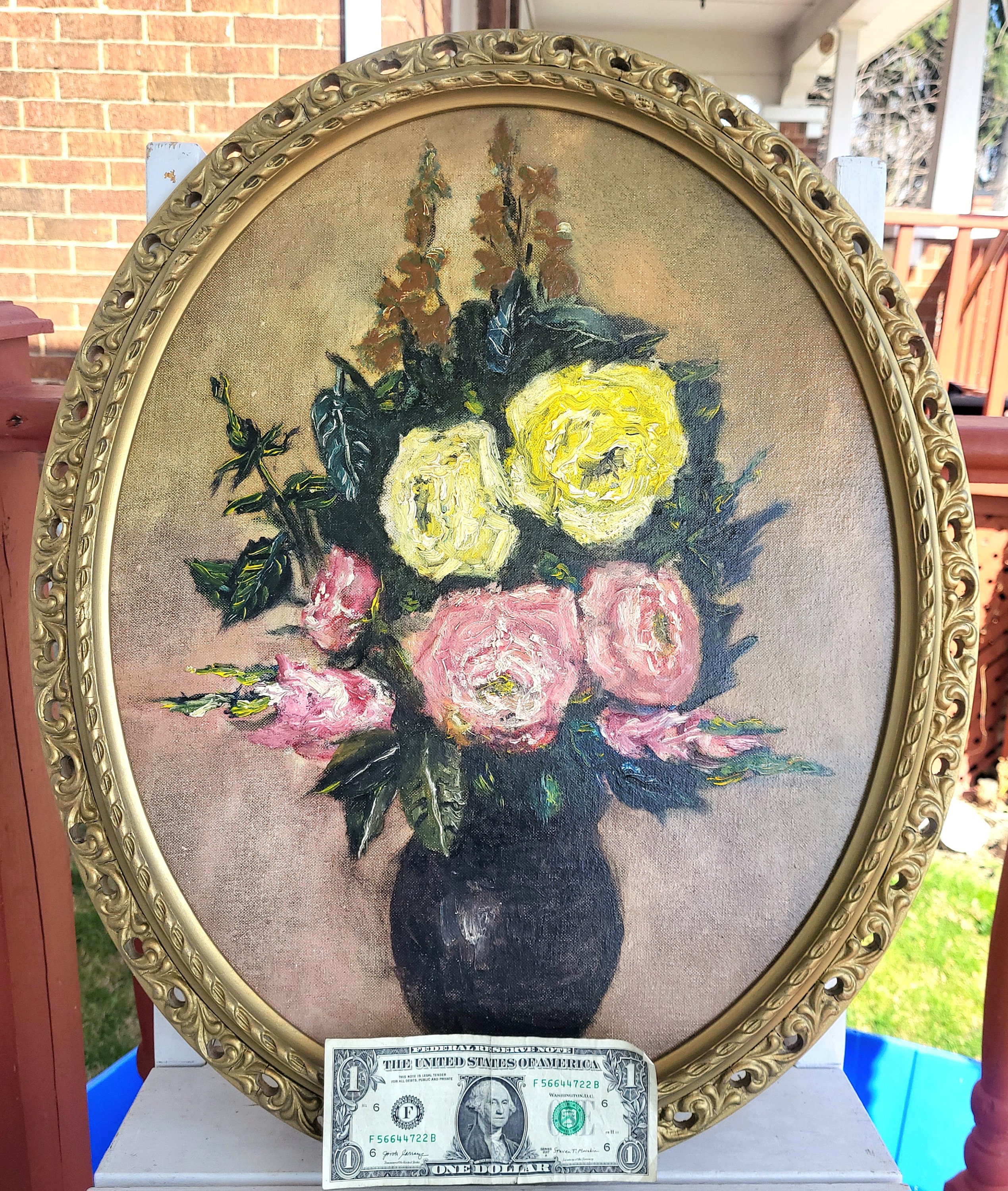 1950年代の素晴らしいヴィンテージ油絵。鮮やかな筆遣いの豊かな静物画