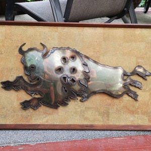 Killer Piece mid century one of a kind 1960s mcm metal brutalist sculpture of raging bull original vintage frame wall art WATCH VIDEO