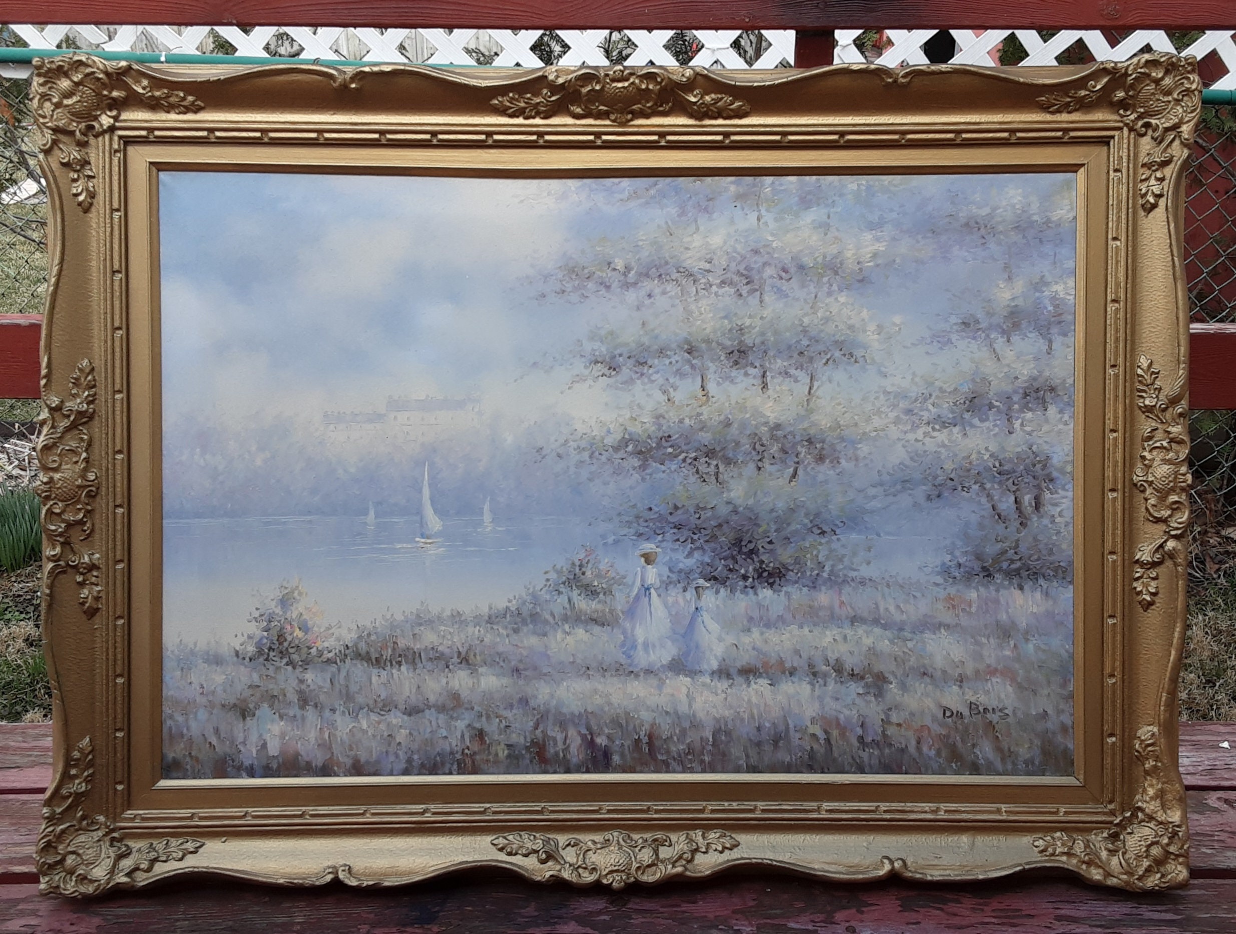 Rare Large 1970s Henri Dubois Young Woman by River With Boats French  Impressionist Style Oil Painting Canvas Gold Ornate Framed Watch Video -  Etsy