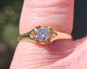 Rare Estate Antique 1940s diamond Belcher style ladies solitaire diamond ring 14k gold Art Deco era stunning WATCH VIDEO