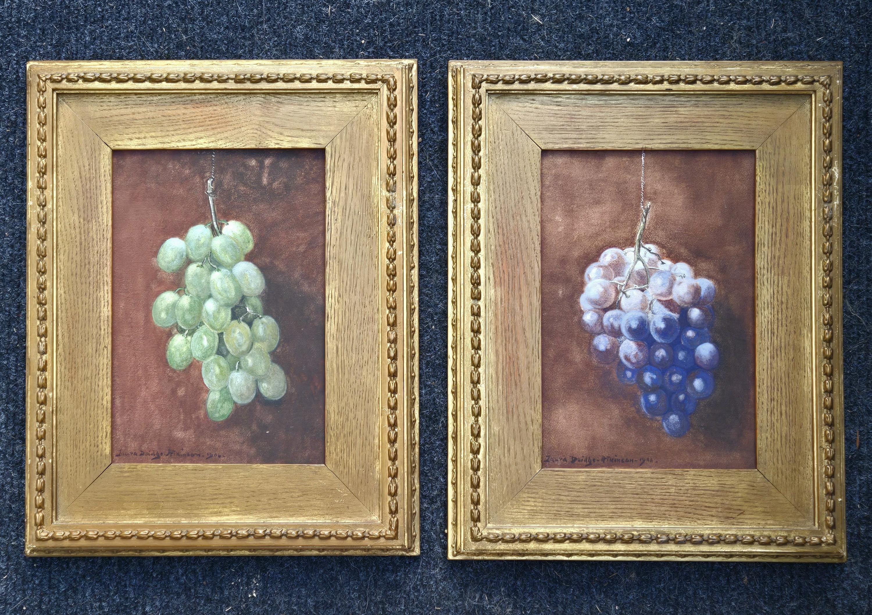 1900年代頃の壮大なエステート。ブドウを描いた静物画の水彩画のペア
