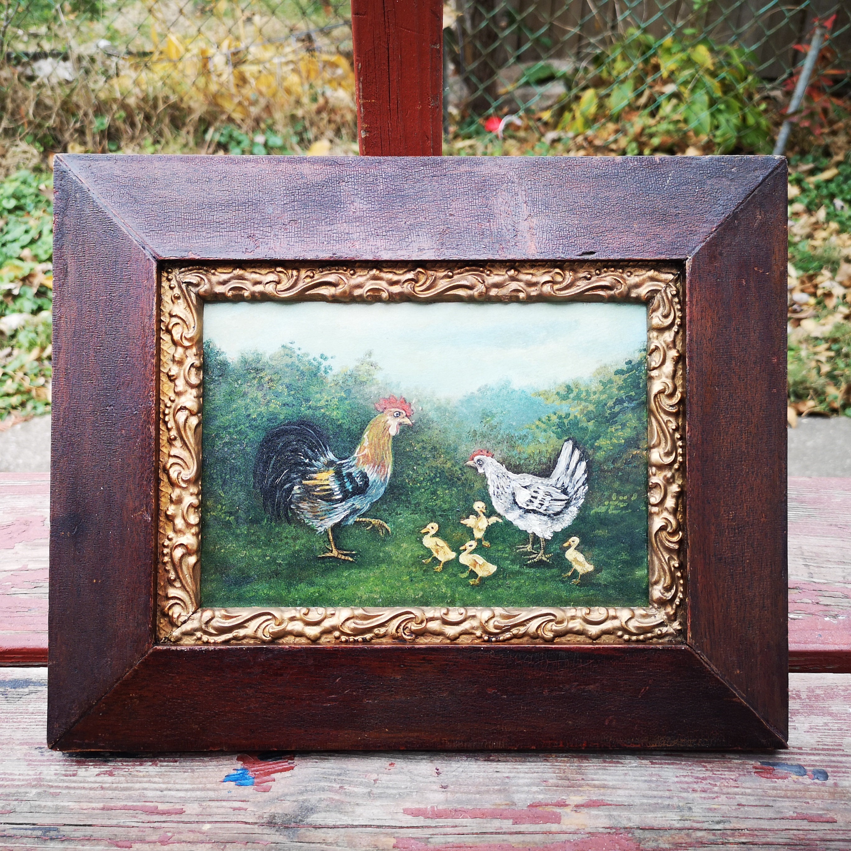 Rare Find Antique 19th Century British Folk Art Oil Painting Rooster ...