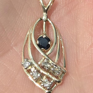 Amazing Estate Find Vintage 1980s 14k yellow gold moving blue sapphire and diamonds ladies pendant Stunning Look WATCH VIDEO