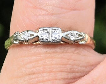 Spectacular Find Art Deco dainty Orange Blossom style 14K 18K yellow white gold 1940s Edwardian ladies diamond engagement ring WATCH VIDEO