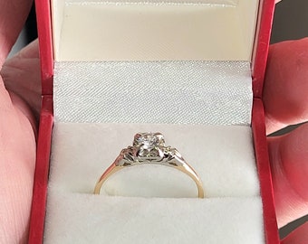 Spectacular Find Rare Dainty Art Deco 14K 18K white yellow gold detailed 1940s Edwardian ladies diamond engagement ring Stunning WATCH VIDEO