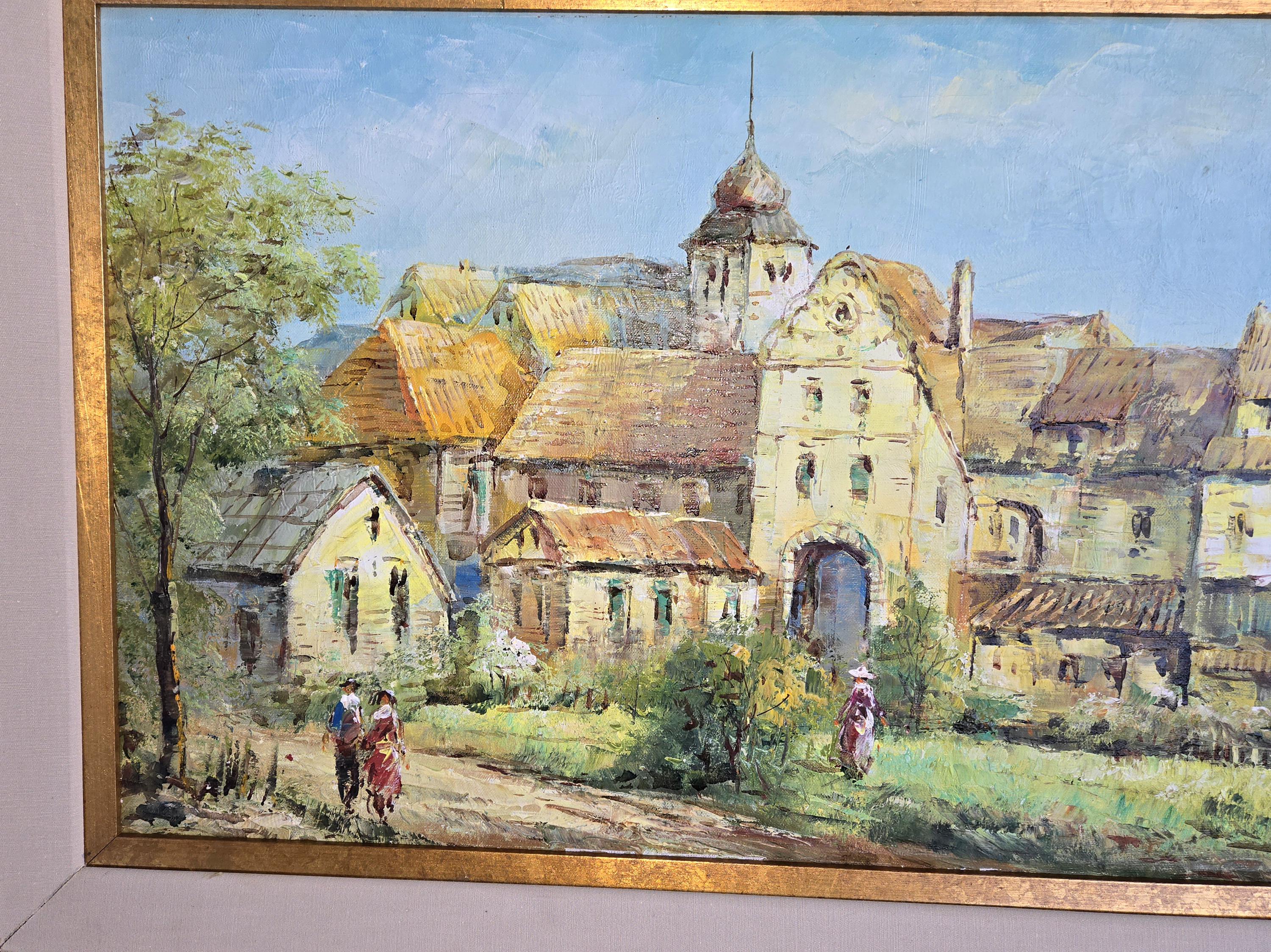 Superb 1960-70s Impressionist Xavier Rabous Country Village Scene