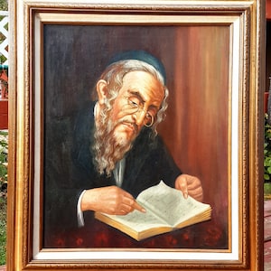 Superb 1960s 1970s retro high quality portrait of Jewish Rabbi amazing quality Judaica oil painting on canvas framed signed WATCH VIDEO