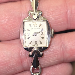 Amazing Estate Find 1940s 1950s MCM Mid Century 14k white gold ladies Longines wristwatch Classic Look WATCH VIDEO