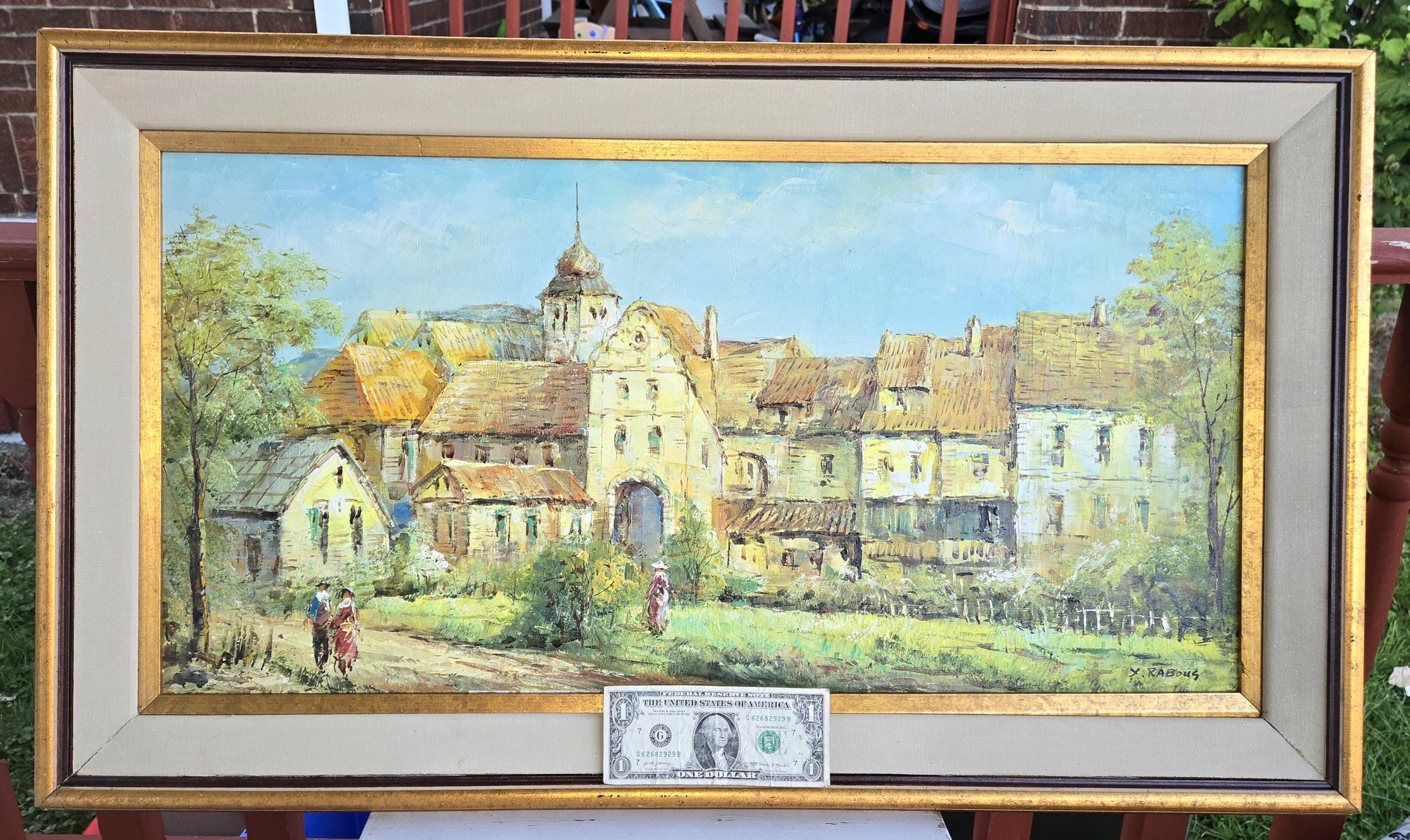 Superb 1960-70s Impressionist Xavier Rabous Country Village Scene