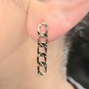 Amazing Estate Vintage 10k yellow gold cuban style chain link ladies diamond cut accent earrings Amazing look WATCH VIDEO