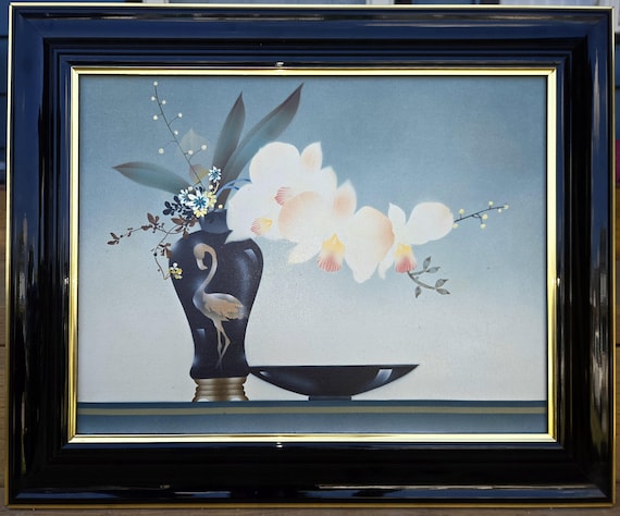 Amazing Retro Vintage 1980s Oriental Still Life Painting Miami
