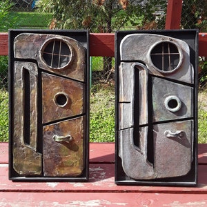 VERY Rare find pair of retro vintage 1960s 1970s brutalist style art ceramic pottery abstract original hand made sculpture WATCH VIDEO!
