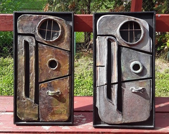 VERY Rare find pair of retro vintage 1960s 1970s brutalist style art ceramic pottery abstract original hand made sculpture WATCH VIDEO!