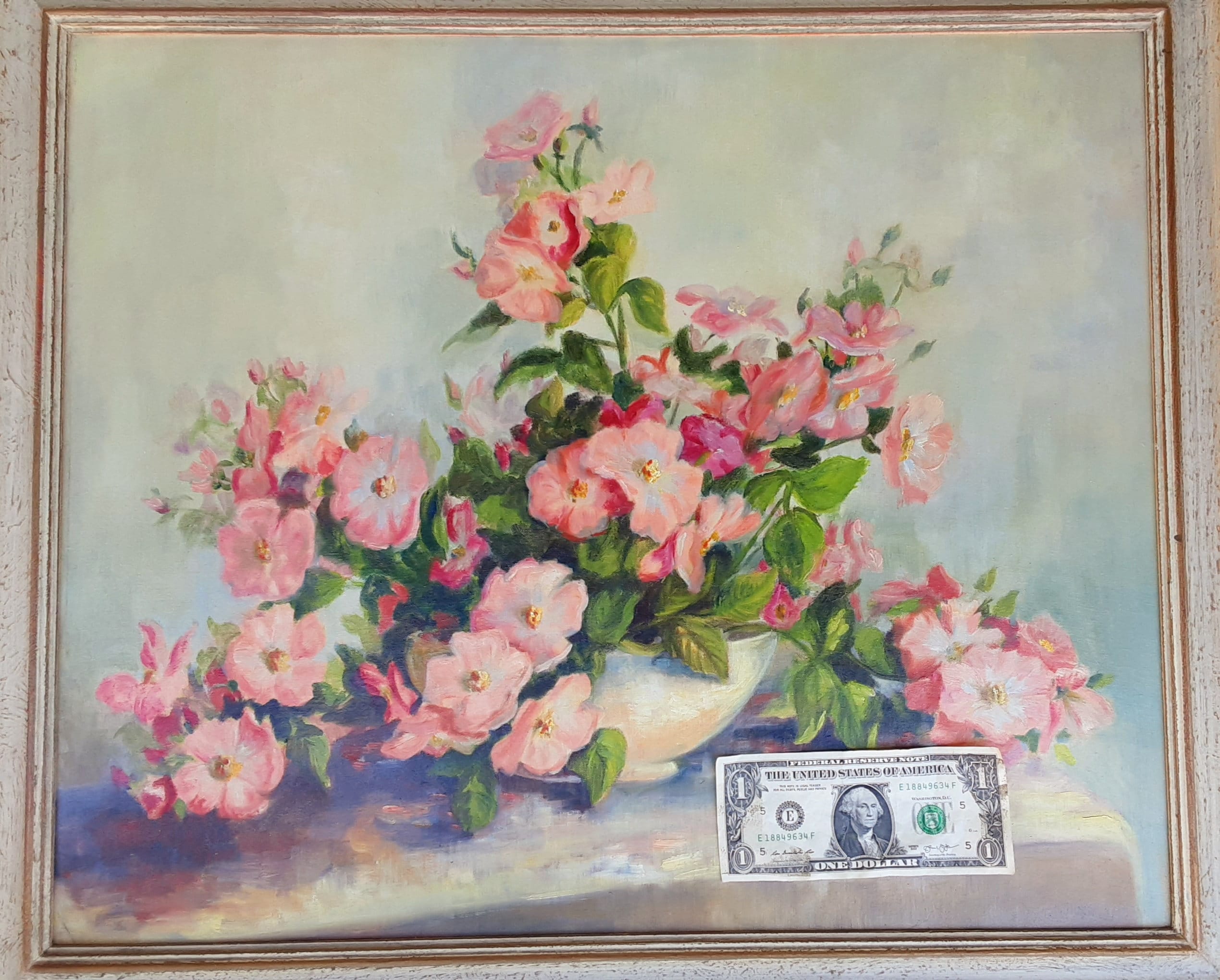 Spectacular Vintage 1940s Painted Oil Painting Lush Still Life