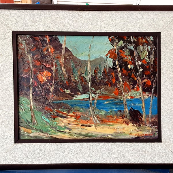 Stunning mid century 1960s Danish landscape mcm oil painting superb thickly painted palette knife brushwork signed framed WATCH VIDEO