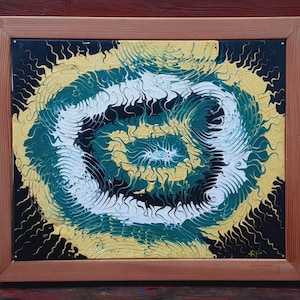 Superb Rare vintage 1980s psychadelic drip expressionist abstract painting on canvas custom made wooden frame Great Look WATCH VIDEO
