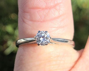 Rare Estate Vintage Birks Art Deco style 6 claw setting 18k white gold genuine Diamond bridal engagement ring Nice Quality WATCH VIDEO