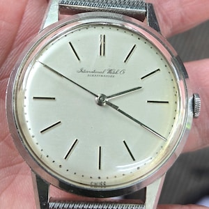 Rare Estate Find 1950s mid century IWC Schaffhausen mens manual wind watch Cal. 89 Superb Killer satin silver dial mesh band WATCH VIDEO