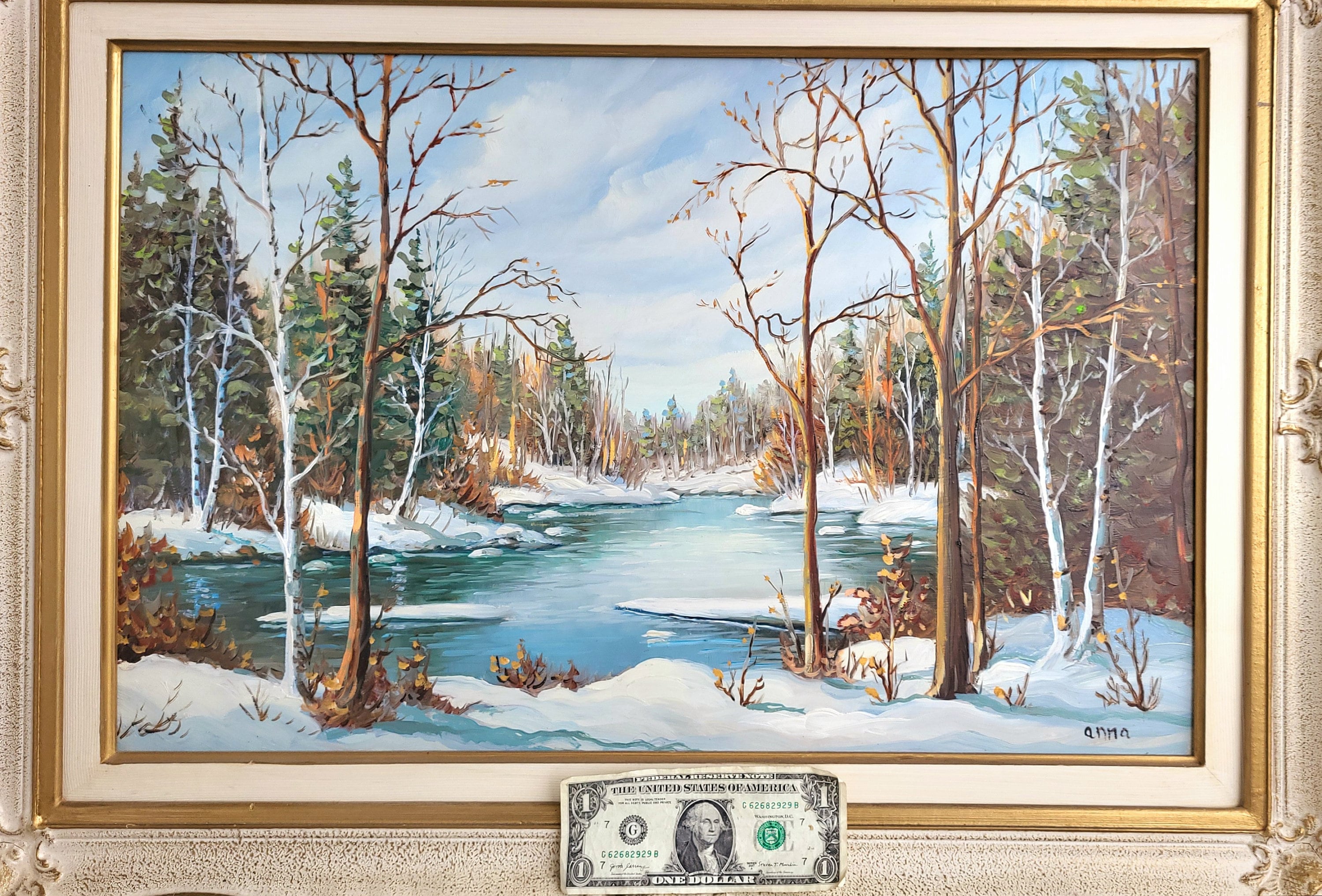 Rare Stunning 1970s Canadian Winter Impressionist Landscape Oil