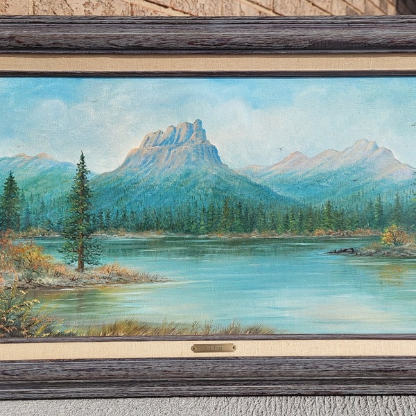 Rare Estate Amazing vintage 1980s British Columbia Canadian Rocky Mountains Banff Alberta panoramic landscape oil painting WATCH VIDEO