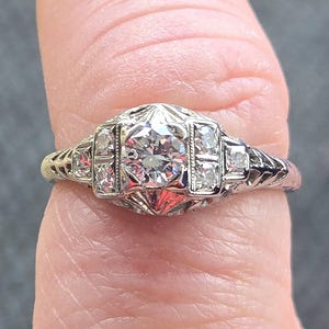 Estate 1920s Edwardian Art Deco filigree style Traub Orange Blossom ladies genuine diamond engagement ring 18k white gold WATCH VIDEO