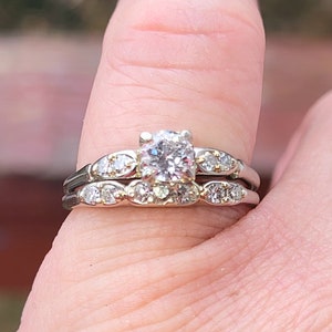 Rare Estate Find 1930s 1940s Art Deco style 18k white gold matching wedding set ladies diamond engagement ring With Appraisal WATCH VIDEO