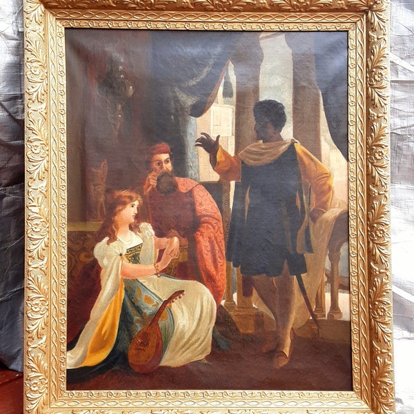 Spectacular rare find 19th century Victorian gothic old master style oil painting 1850s on canvas antique gold ornate frame Watch Video