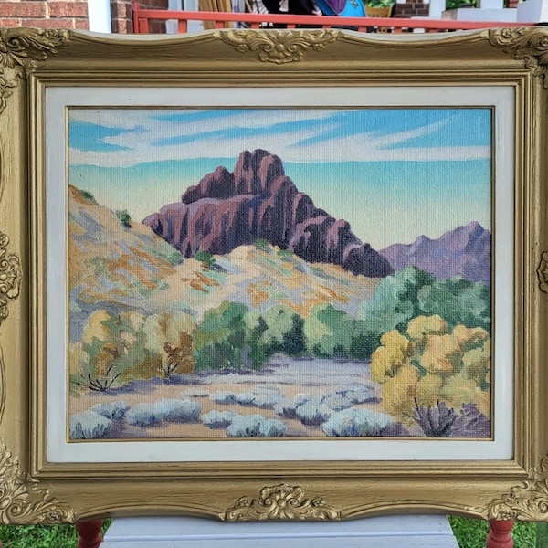 Amazing Estate 1960s Mcm American Southwest New Mexico style Mountain scene impressionist oil painting Ornate Frame Nice Look WATCH VIDEO