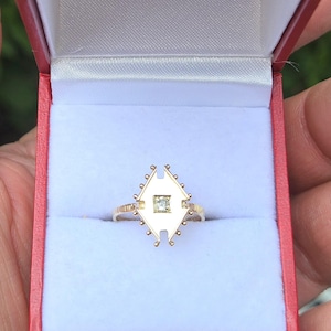Estate Rare Dainty Art Deco 14K yellow gold highly detailed fancy shaped 1940s Edwardian ladies old mine cut diamond ring Nice WATCH VIDEO