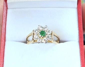 Rare Estate Vintage Birks 1980-90s detailed 14k yellow gold ladies ring stunning green emerald with diamonds Very Nice Look WATCH VIDEO