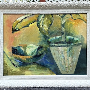 Spectacular 1960s mid century MCM Expressionist style still life Amazing Look Palette knife technique oil paintingWATCH VIDEO