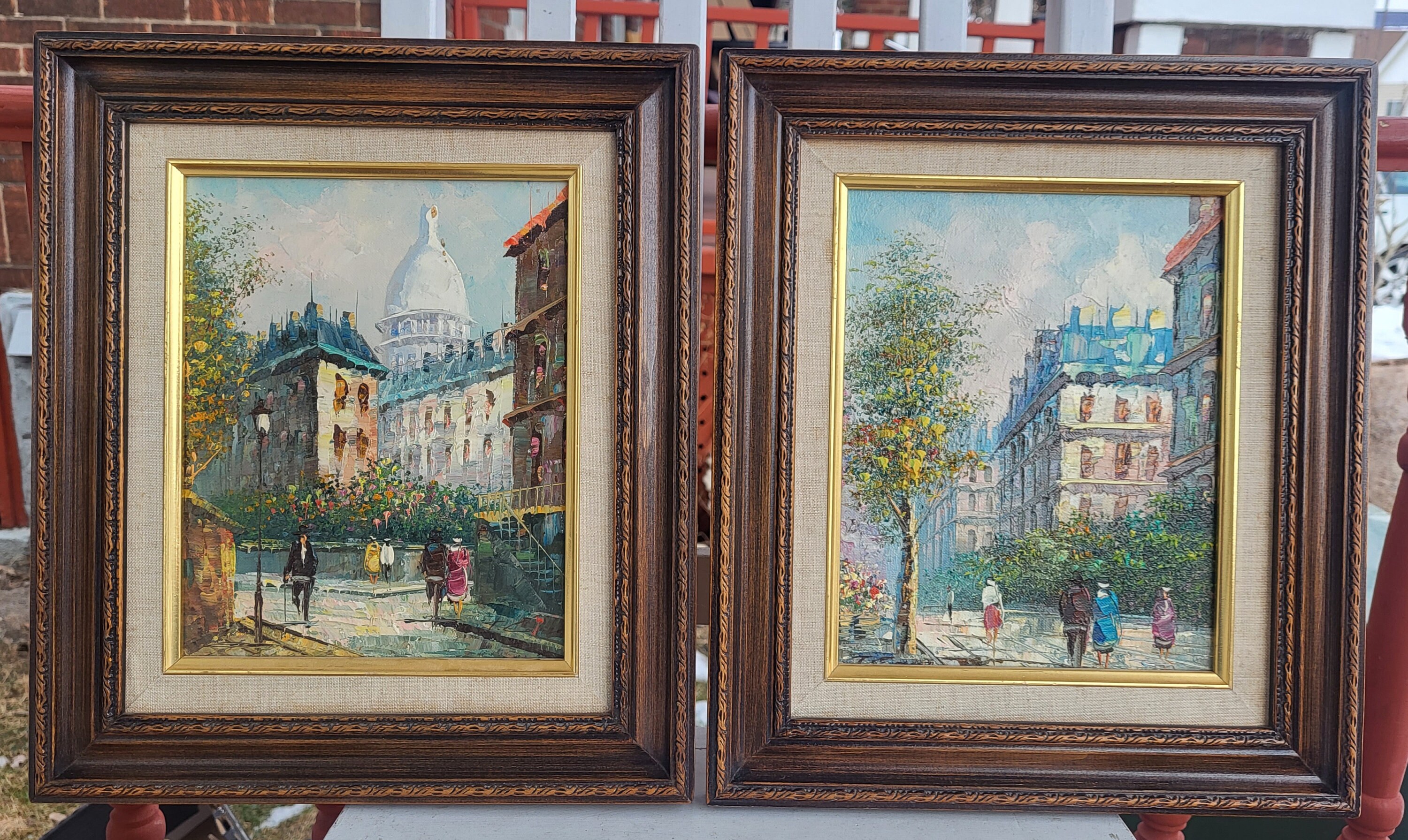 Rare Amazing Vintage 1970s Matching Pair Impressionist Style Paris
