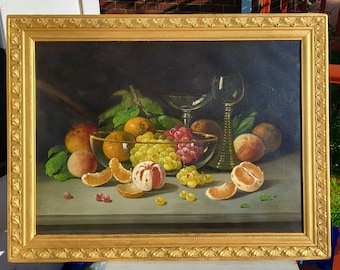 19世紀の邸宅所蔵品。写実的なオレンジの果物を描いた古典的な静物画