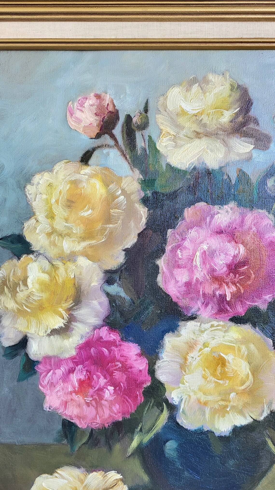 Rare Estate Original 1960-70s Still Life Oil Painting of Peonies ...