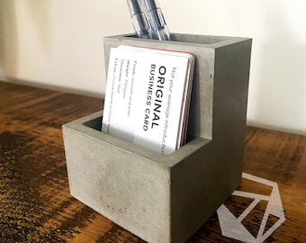 Handmade small, geometric concrete pot. Cement pen holder / desk organiser.