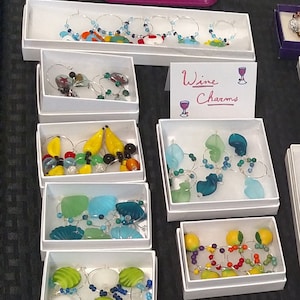 Wine Champagne Charms Glass Sea Fruit Colorful Summer Sets of 6 Charms Each Handmade Elegance