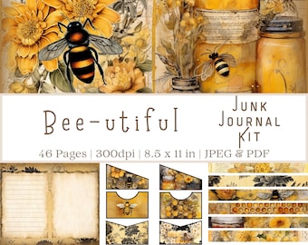 Bee Junk Journal Kit, Vintage Junk Journal, Ephemera, Junk Journal Kit, Honey Bee Pages for Journaling, Scrapbooking, Collage Sheets