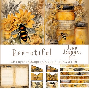 Bee Junk Journal Kit, Vintage Junk Journal, Ephemera, Junk Journal Kit, Honey Bee Pages for Journaling, Scrapbooking, Collage Sheets